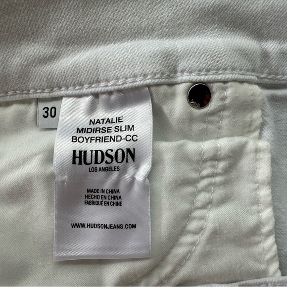 Hudson Natalie Mid-Rise Slim Boyfriend White Jeans, Size 30 - Picture 7 of 9